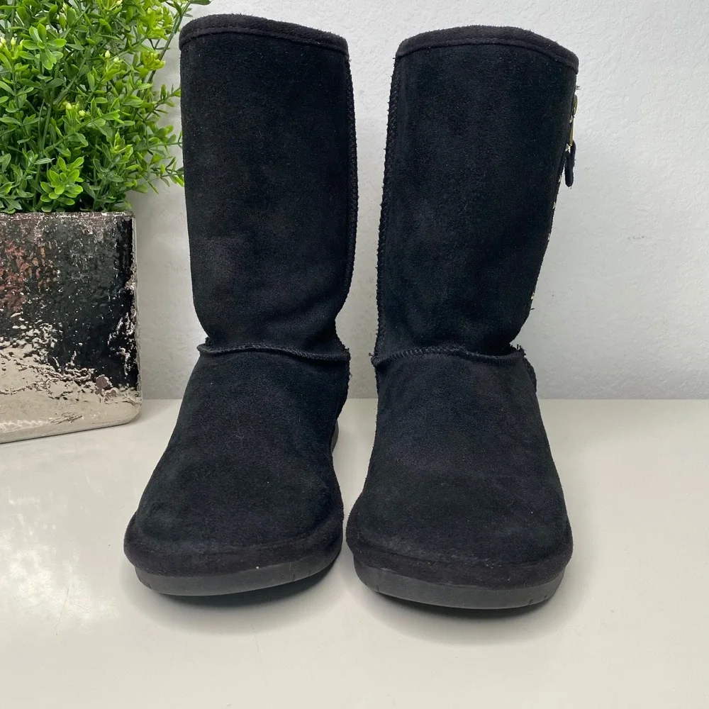 Skechers Australia Black Suede Zip Studded Tall Boots Size Cottagecore‎ Cozy 8.5